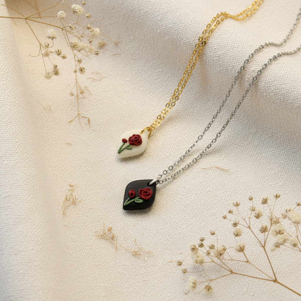 June birth flower rose necklaces in gold and silver
