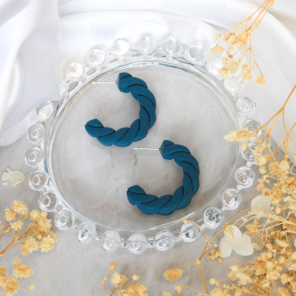 Blue chunky hoop earrings | handmade polymer clay earrings NZ
