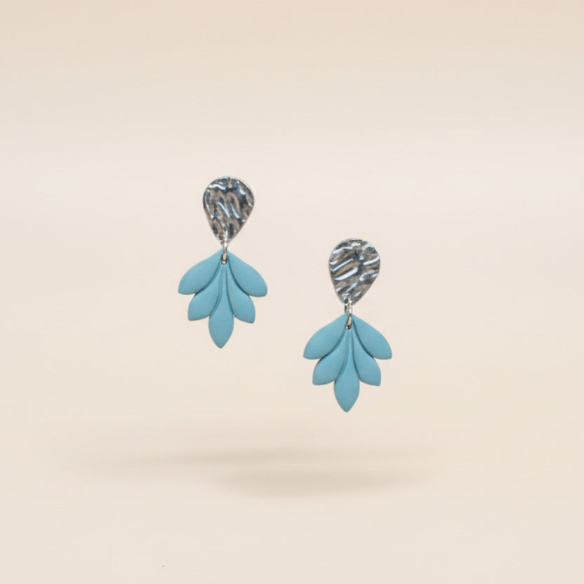 Handmade Sky Blue Hammered Bloom Earrings — polymer clay earrings made in New Zealand by Arias Design Co