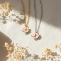 Handmade flower polymer clay necklace in blush pink