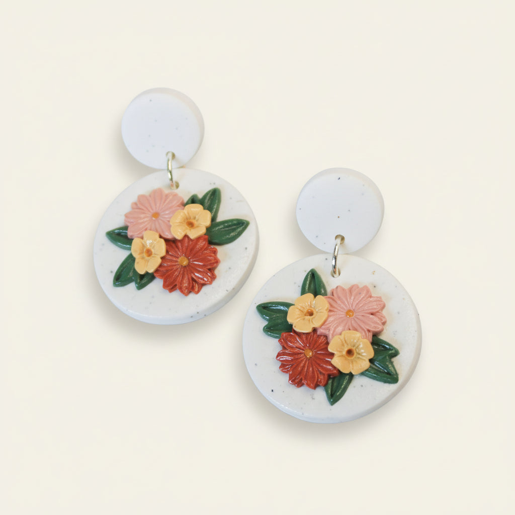 Handmade Bouquet Disc Earrings — polymer clay earrings made in New Zealand by Arias Design Co