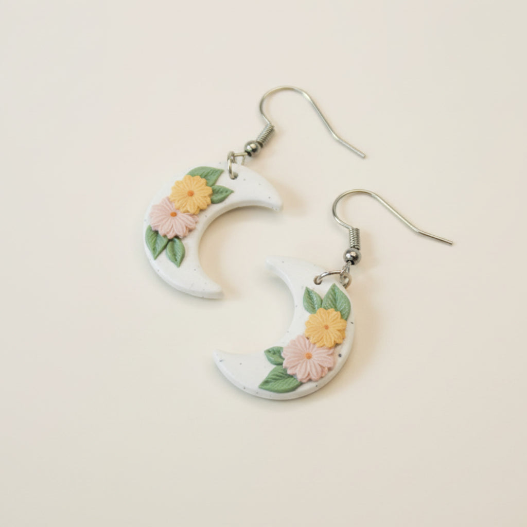 Handmade Silver Luna Bouquet Earrings — polymer clay drop earrings made in New Zealand by Arias Design Co