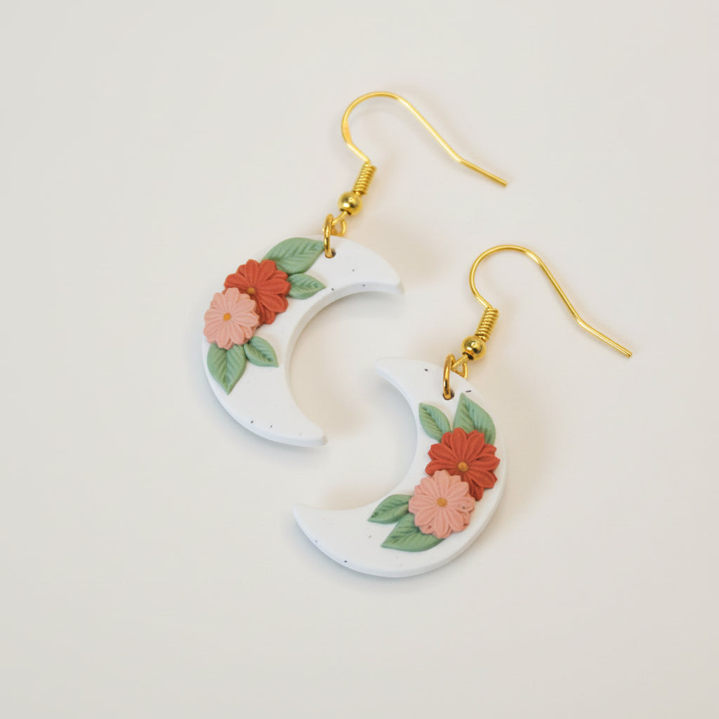 Handmade Gold Luna Bouquet Earrings — polymer clay drop earrings made in New Zealand by Arias Design Co