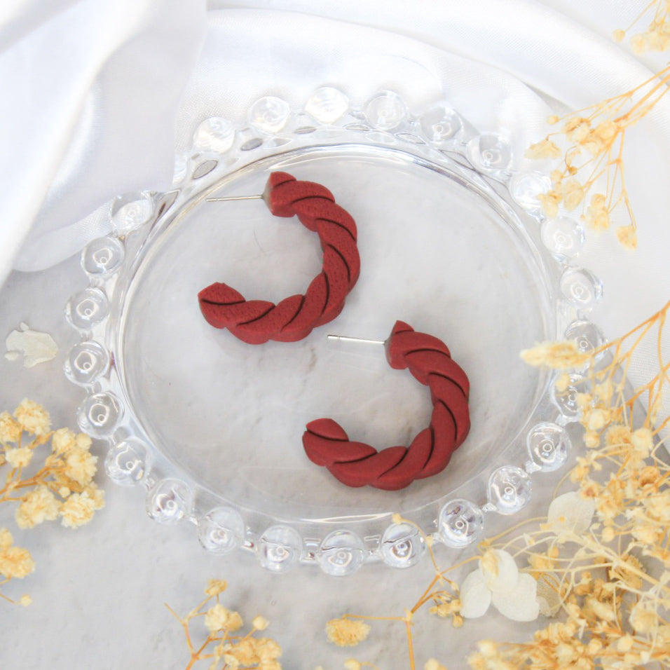 Cherry red chunky hoop earrings | bold polymer clay earrings New Zealand