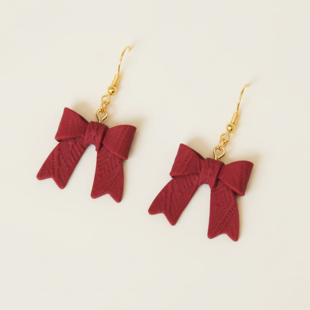 Cherry red bow statement earrings | NZ jewellery designer earrings