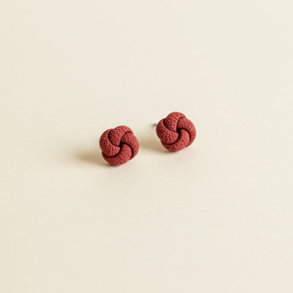 cherry red knot stud earrings