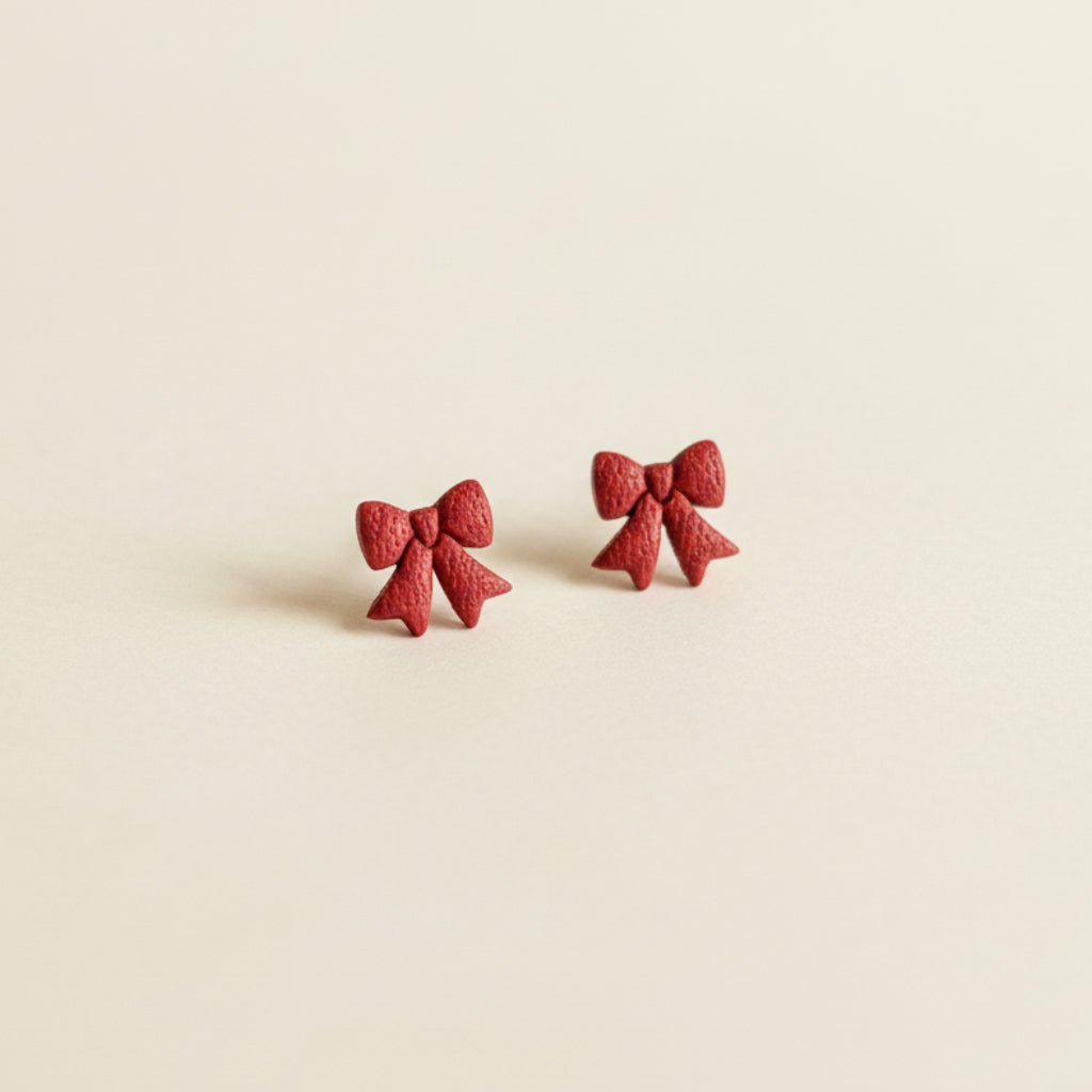 cherry red mini bow stud earrings