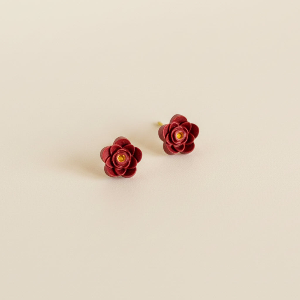 cherry red flower earrings