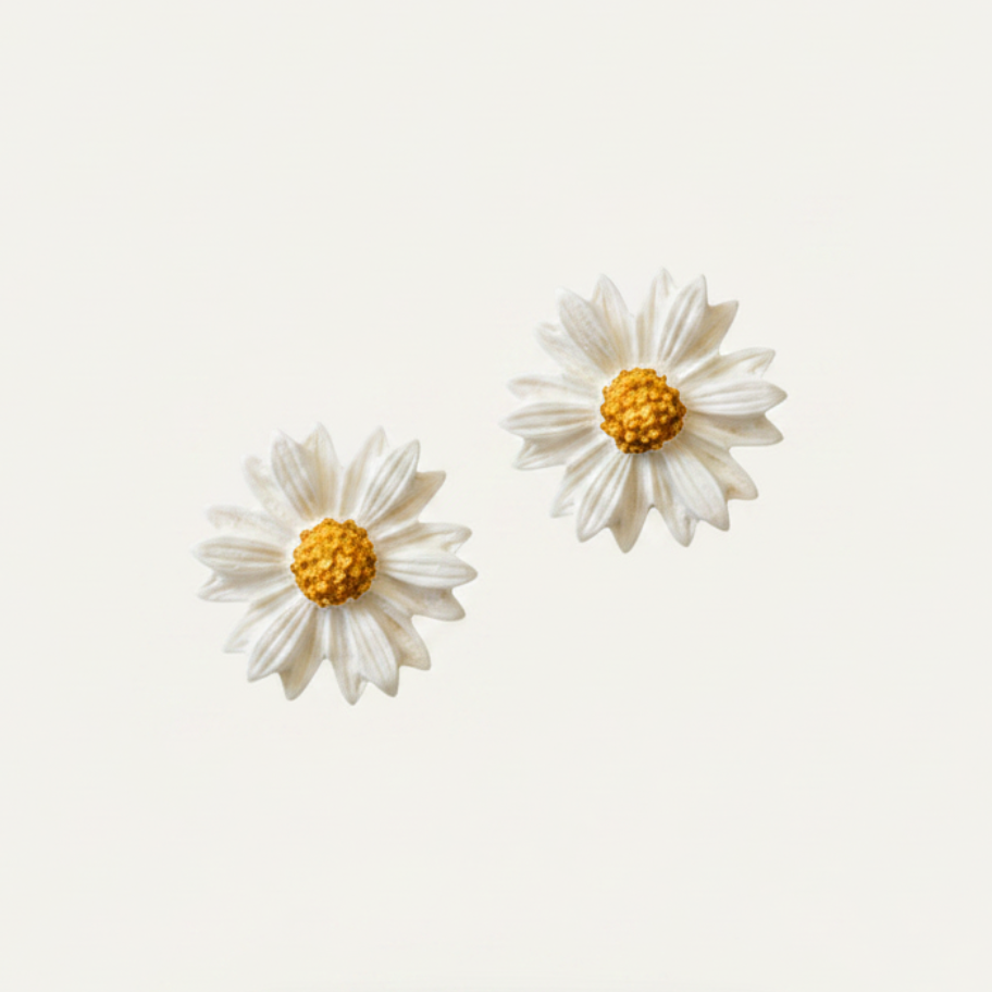 Silver daisy stud polymer clay earrings | dainty flower earrings NZ