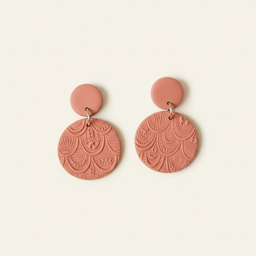 Folk textured disc polymer clay earrings | NZ handmade jewellery