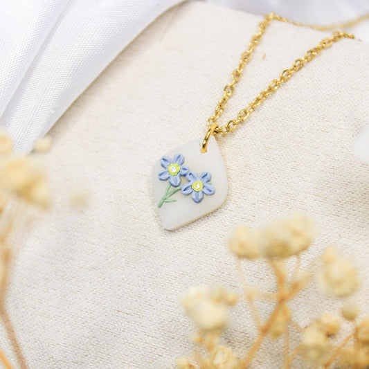 Forget me not gold necklace polymer clay | NZ made gold necklace