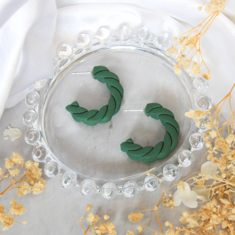 Green chunky hoop earrings handcrafted in Auckland | polymer clay jewellery NZ