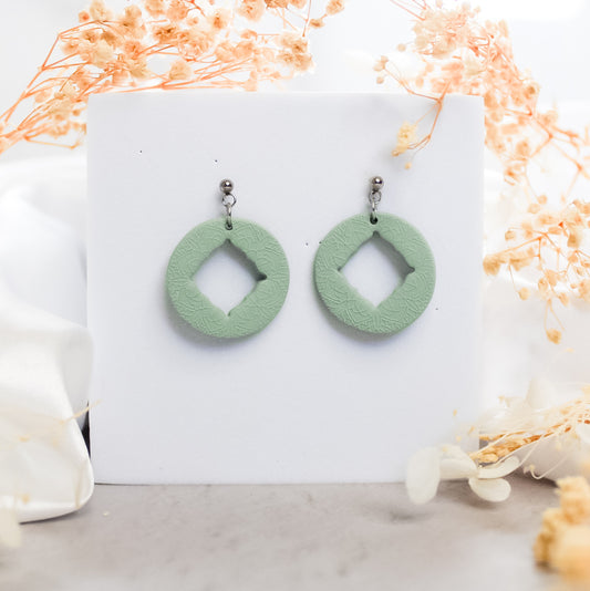 Green mandala window earrings | Handmade polymer clay earrings NZ
