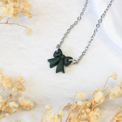 Green bow silver necklace | Silver bow necklace NZ made