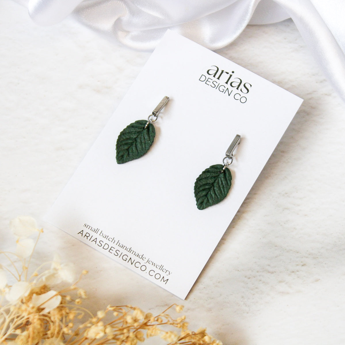 Green leaf bar stud earrings | Leaf stud earrings shop online NZ