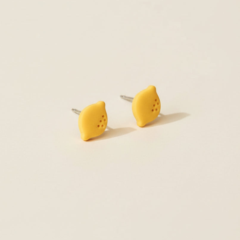 Handmade Lemon Stud Earrings — polymer clay stud earrings made in New Zealand by Arias Design Co
