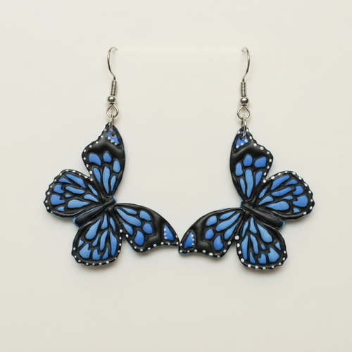 Handpainted morpho butterfly statement earrings in silver | handpainted earrings NZ