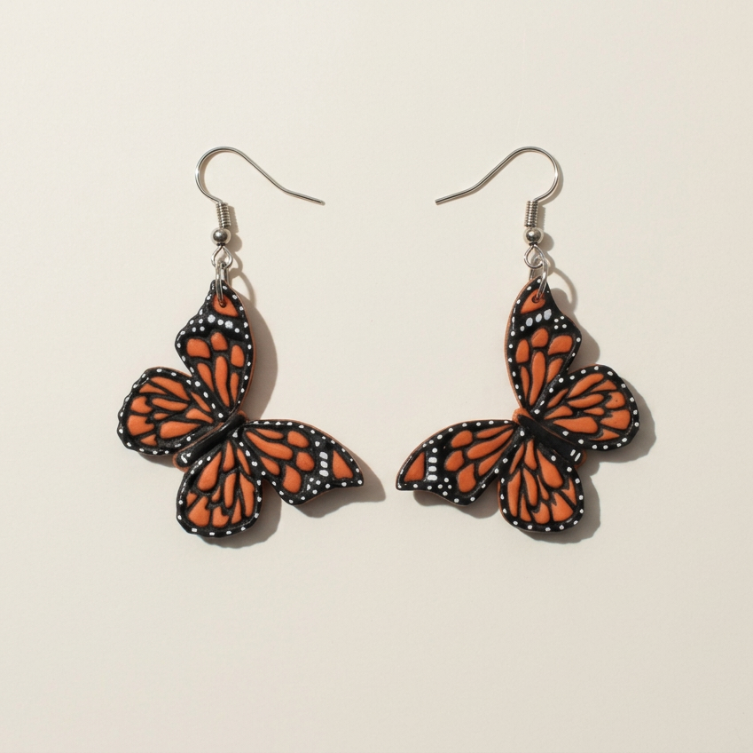 Handpainted Monarch Butterfly Earrings - Silver