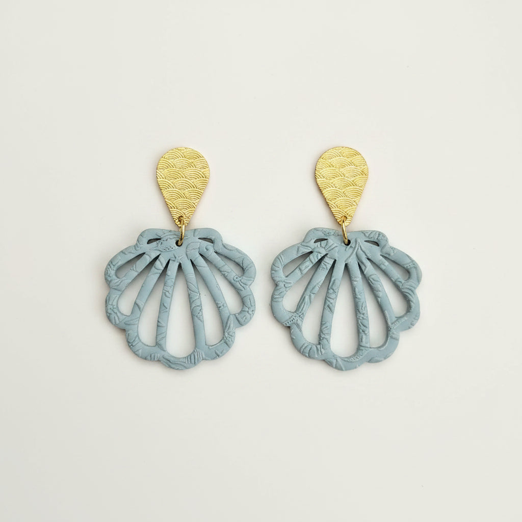 Hollow coastal seashell polymer clay earrings by Arias Design Co