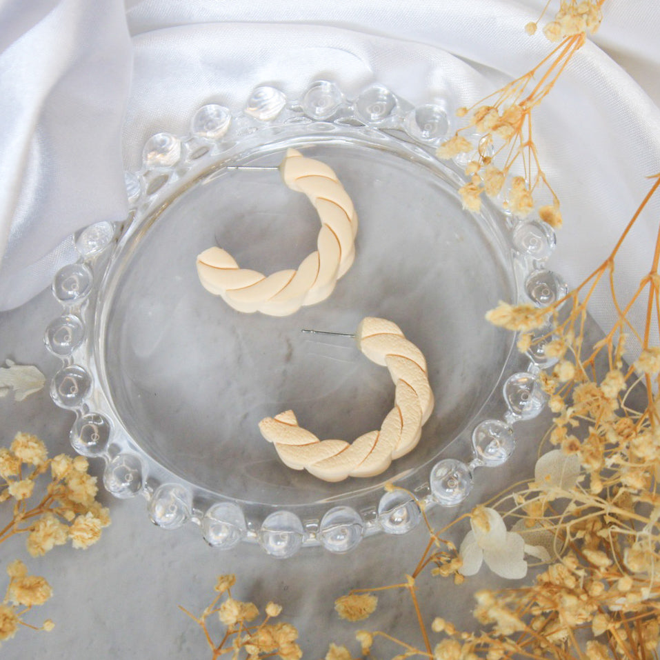 Ivory chunky polymer clay hoop earrings handmade in Auckland | NZ handmade jewellery