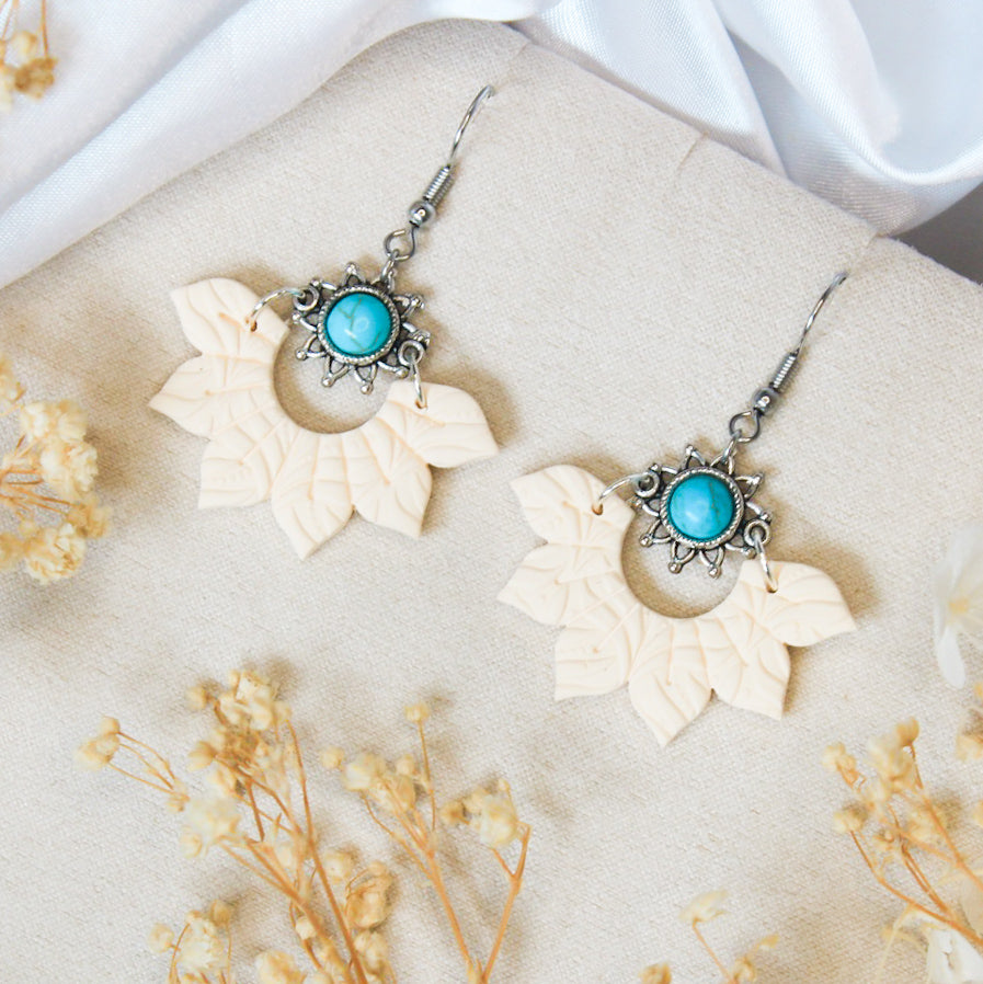 Ivory Sunburst & Charm Earrings — handmade NZ earrings crafted from polymer clay in Auckland by Arias Design Co