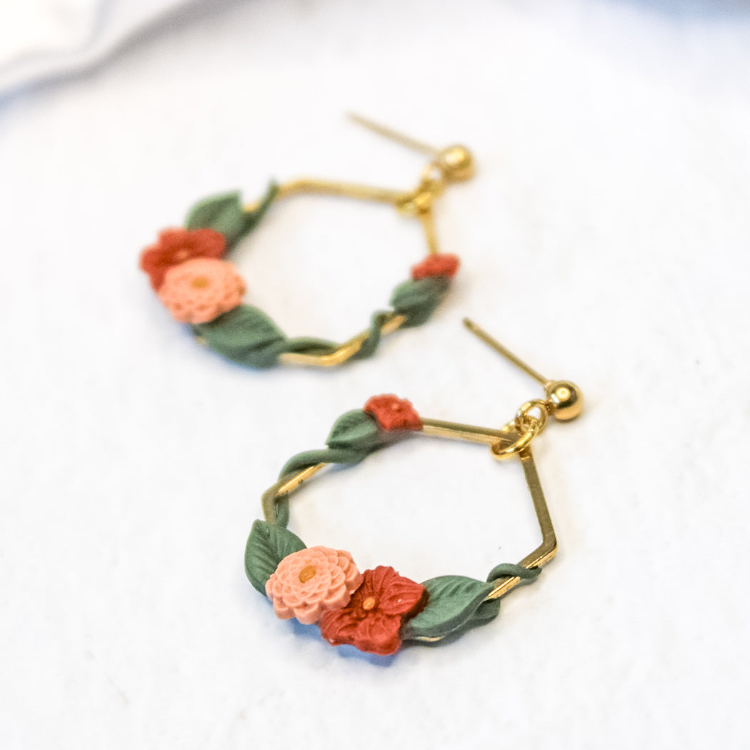 Ivy hexagon gold earrings | NZ made flower earrings