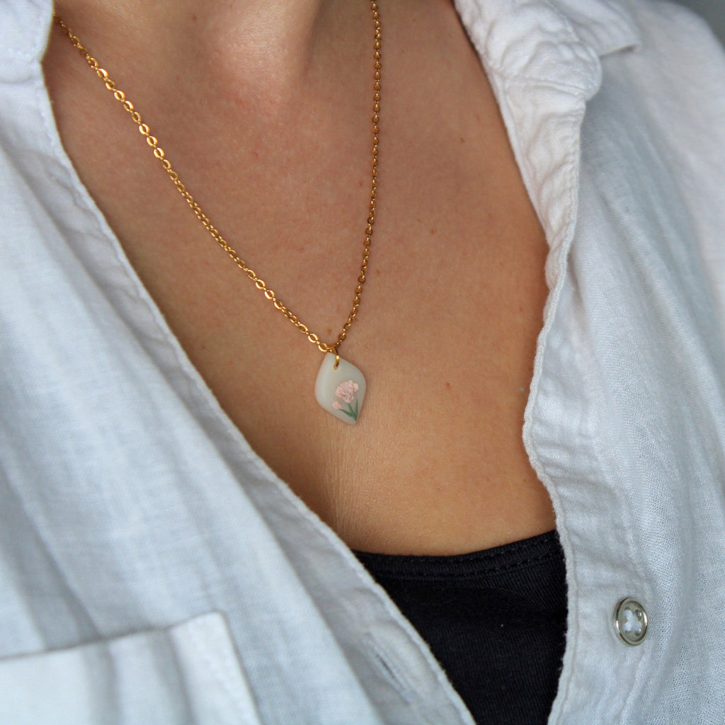 January birth flower carnation jewellery handmade NZ — Arias Design Co