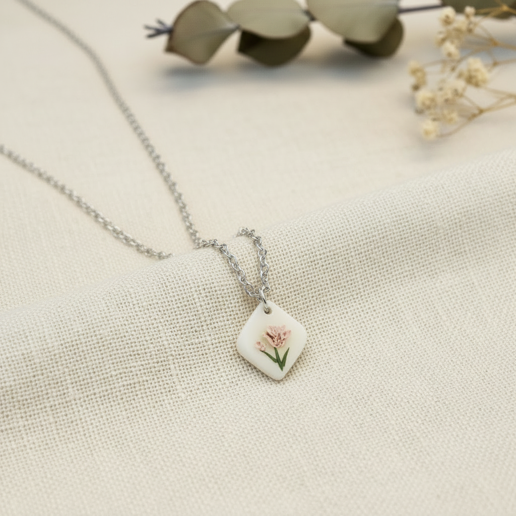Handmade carnation necklace January birth flower NZ