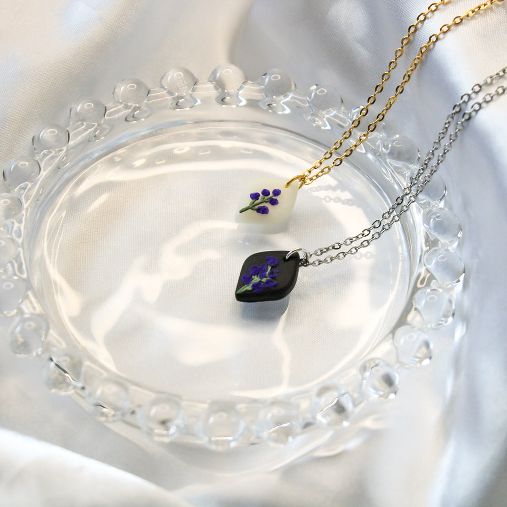 Larkspur birth flower necklace — handmade in NZ by Arias Design Co