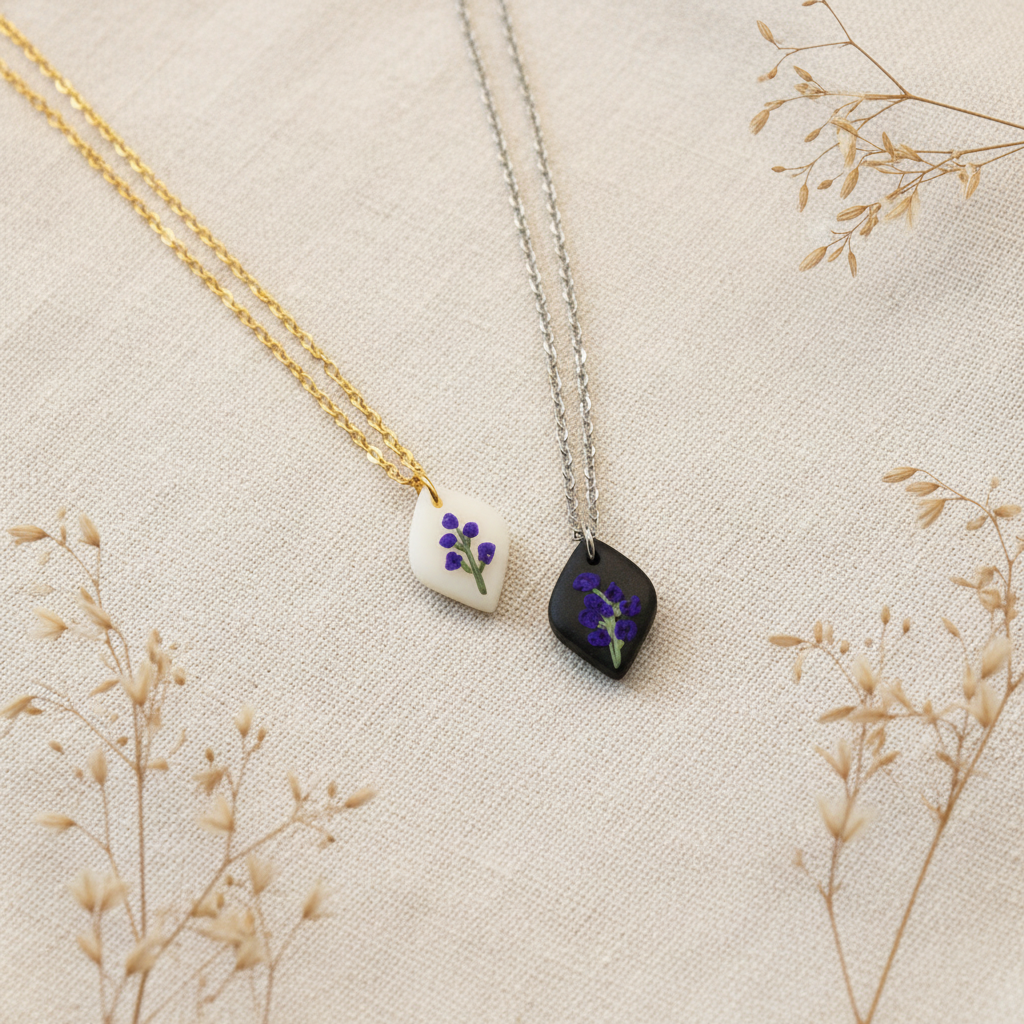 July birth flower necklaces - larkspur necklaces in gold and silver