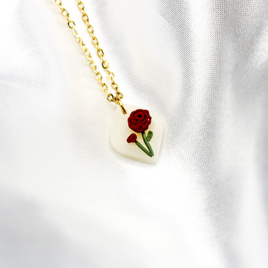 Gold rose birth flower necklace — June pendant
