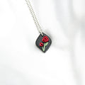 Silver raven rose birth flower necklace — June pendant