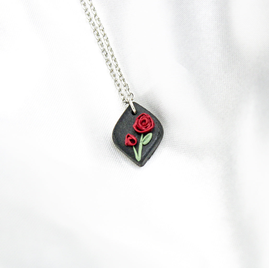 Silver raven rose birth flower necklace — June pendant