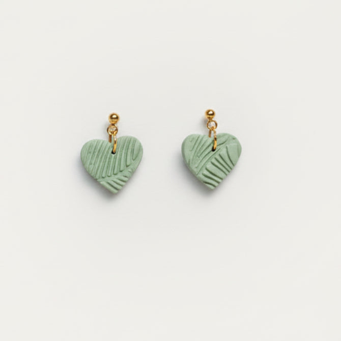 Handmade Mint Leaf Heart Earrings — polymer clay earrings made in New Zealand by Arias Design Co