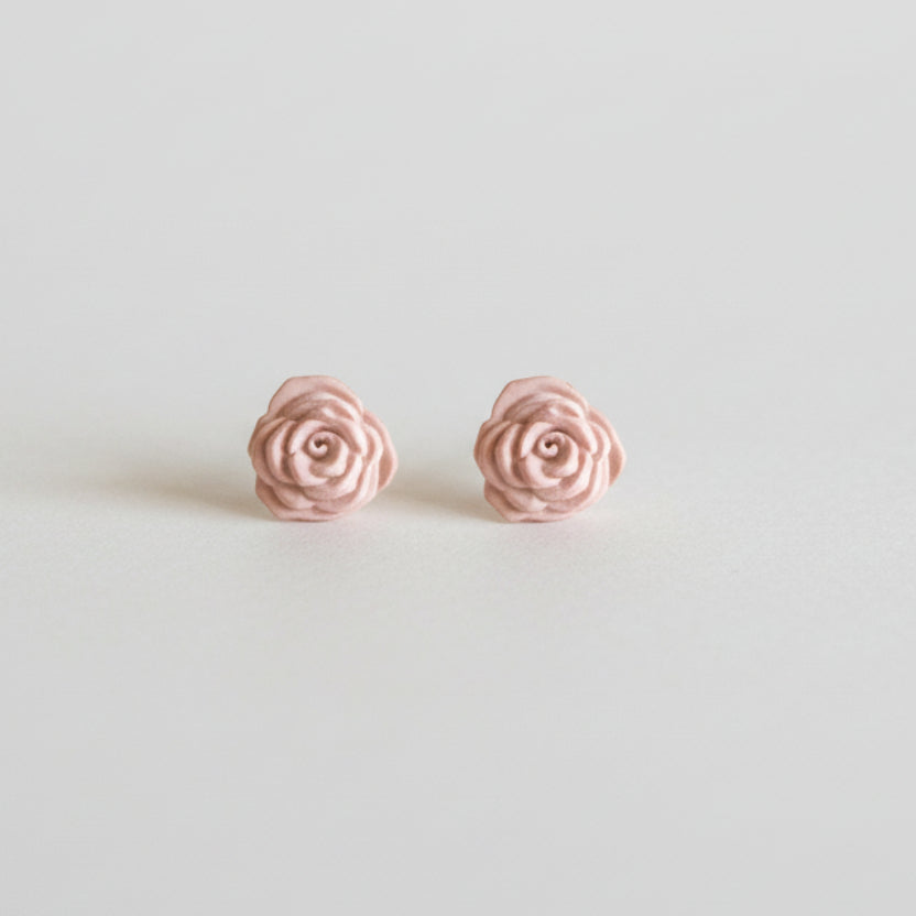 Handmade Pink Rose Mini Stud Earrings — polymer clay stud earrings made in New Zealand by Arias Design Co