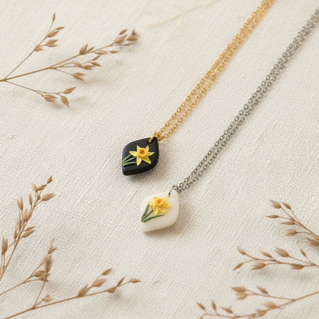 Handmade daffodil necklaces March birth flower NZ
