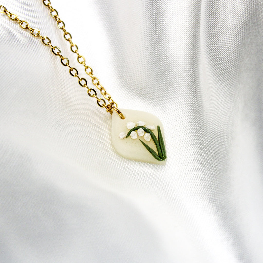 Gold lily of the valley birth flower necklace — May pendant