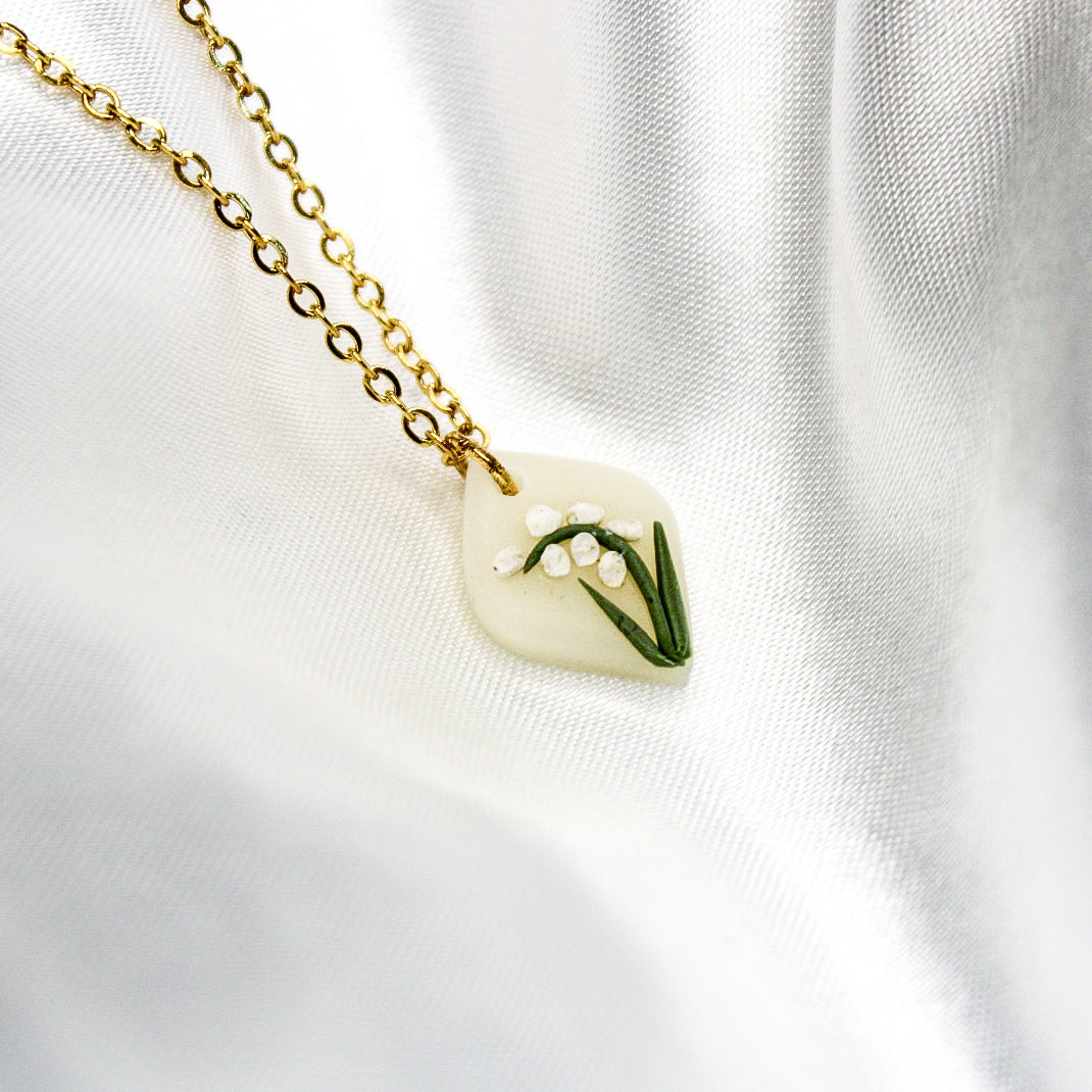 Gold lily of the valley birth flower necklace — May pendant
