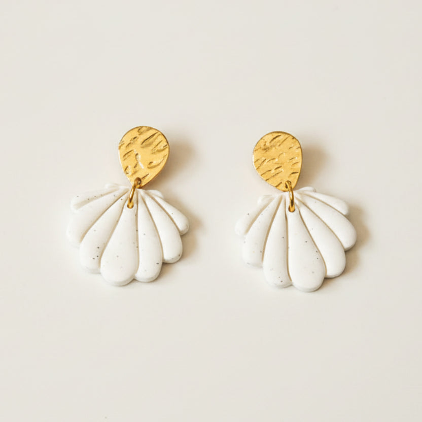 Handmade Gold Midi Seashell Earrings — polymer clay earrings made in New Zealand by Arias Design Co