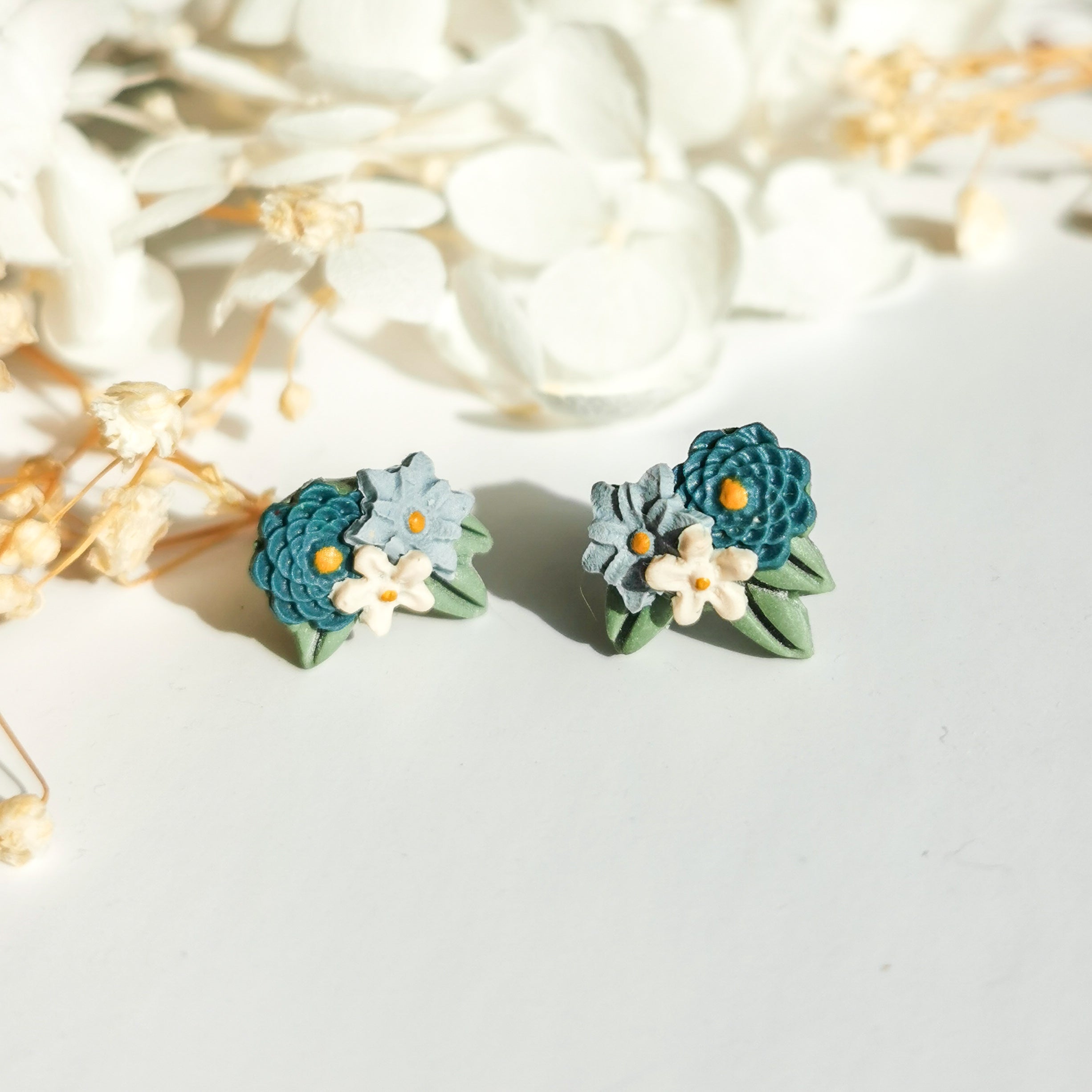 Silver mini bouquet earrings in azure blue | dainty earrings New Zealand