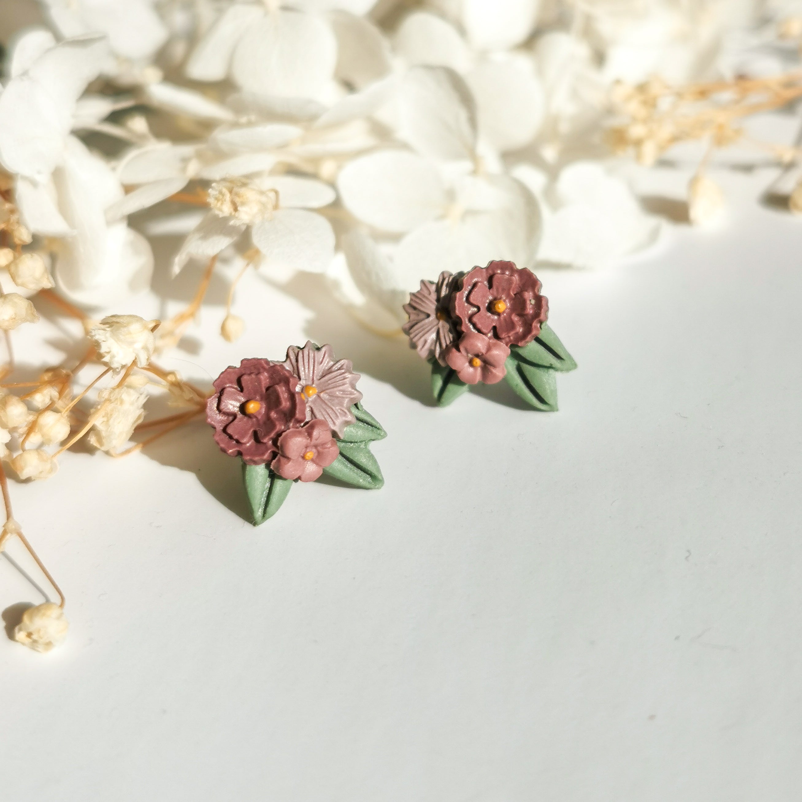 Silver mini bouquet earrings in lavender | nature inspired earrings NZ