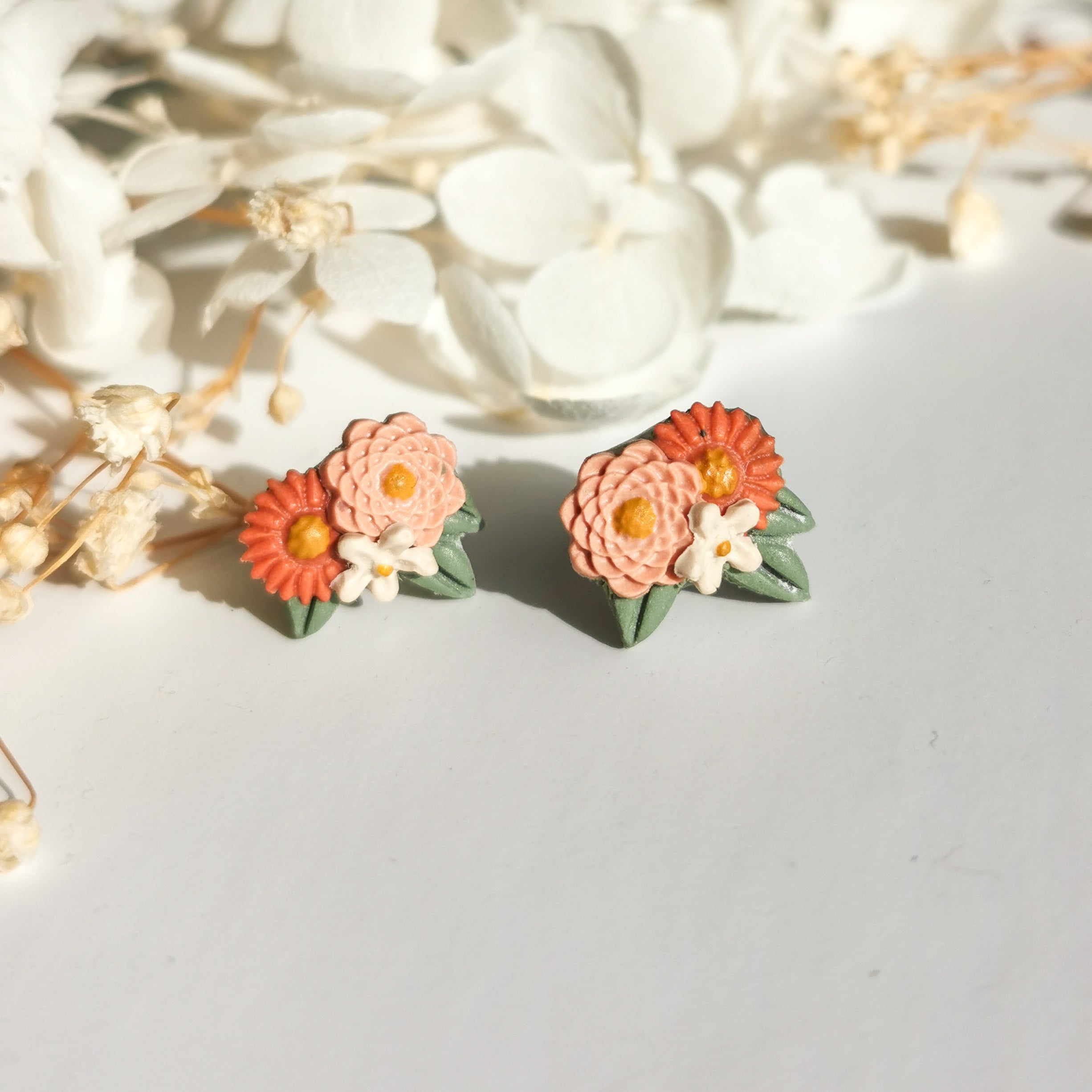 Handpainted mini floral bouquet studs in silver | handmade jewellery Auckland