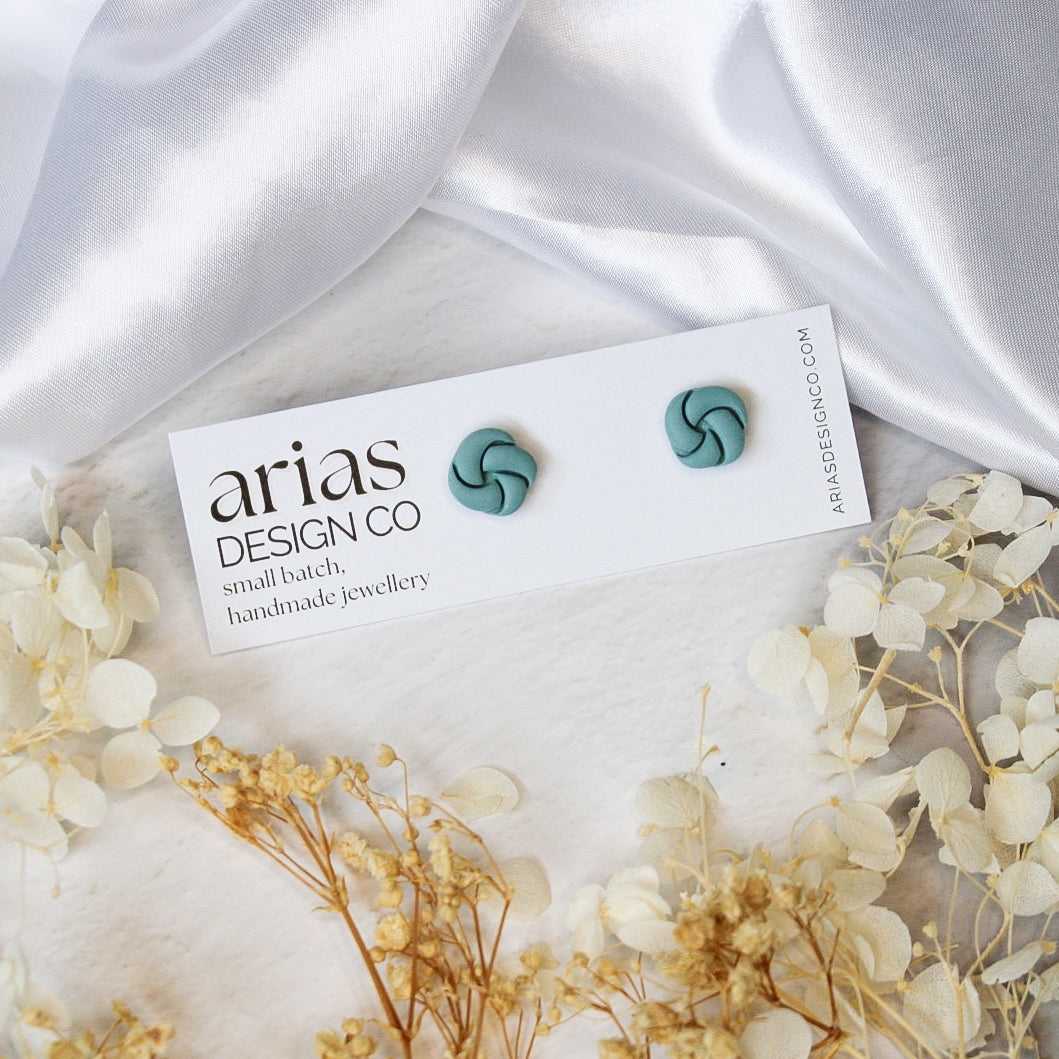 Handmade polymer clay mini knot stud earrings in blue | Shop stud earrings NZ