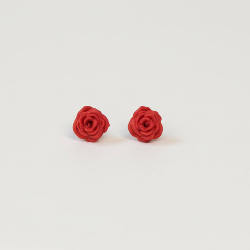 Red Rose Mini Stud Earrings — handmade NZ stud earrings crafted from polymer clay in Auckland by Arias Design Co