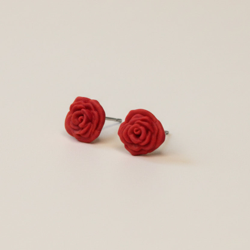 Handmade Red Rose Mini Stud Earrings — polymer clay stud earrings made in New Zealand by Arias Design Co
