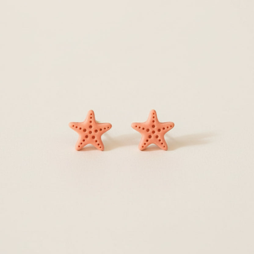 Handmade Coral Mini Starfish Stud Earrings — polymer clay stud earrings made in New Zealand by Arias Design Co