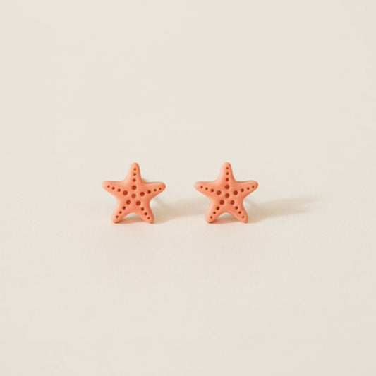 Mini starfish stud earrings in coral | Beach inspired stud earrings NZ