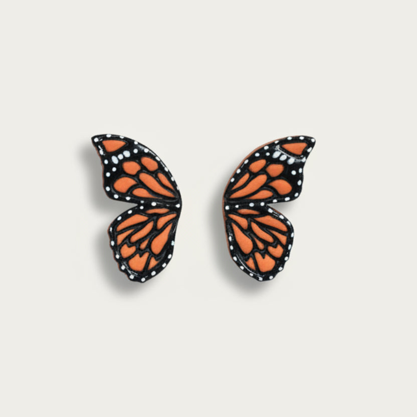 Handpainted butterfly wing polymer clay earrings in silver | nature inspired earrings NZ