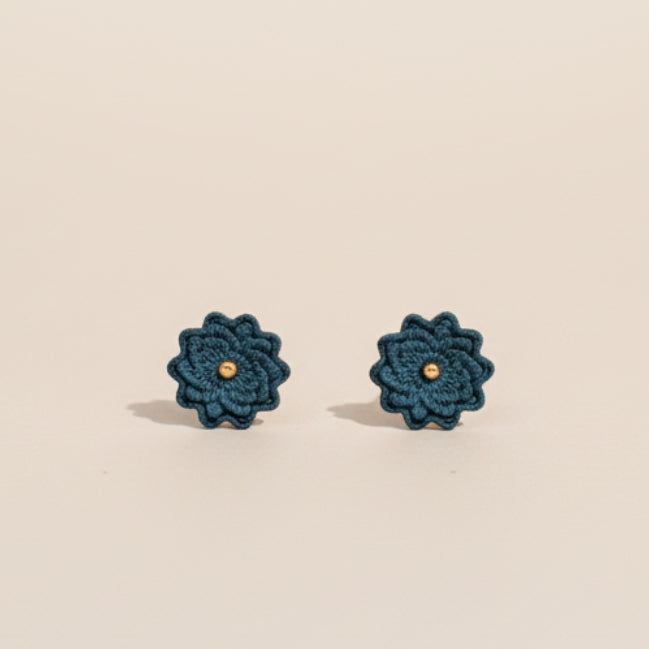Handmade Navy Mini Flower Stud Earrings — polymer clay stud earrings made in New Zealand by Arias Design Co
