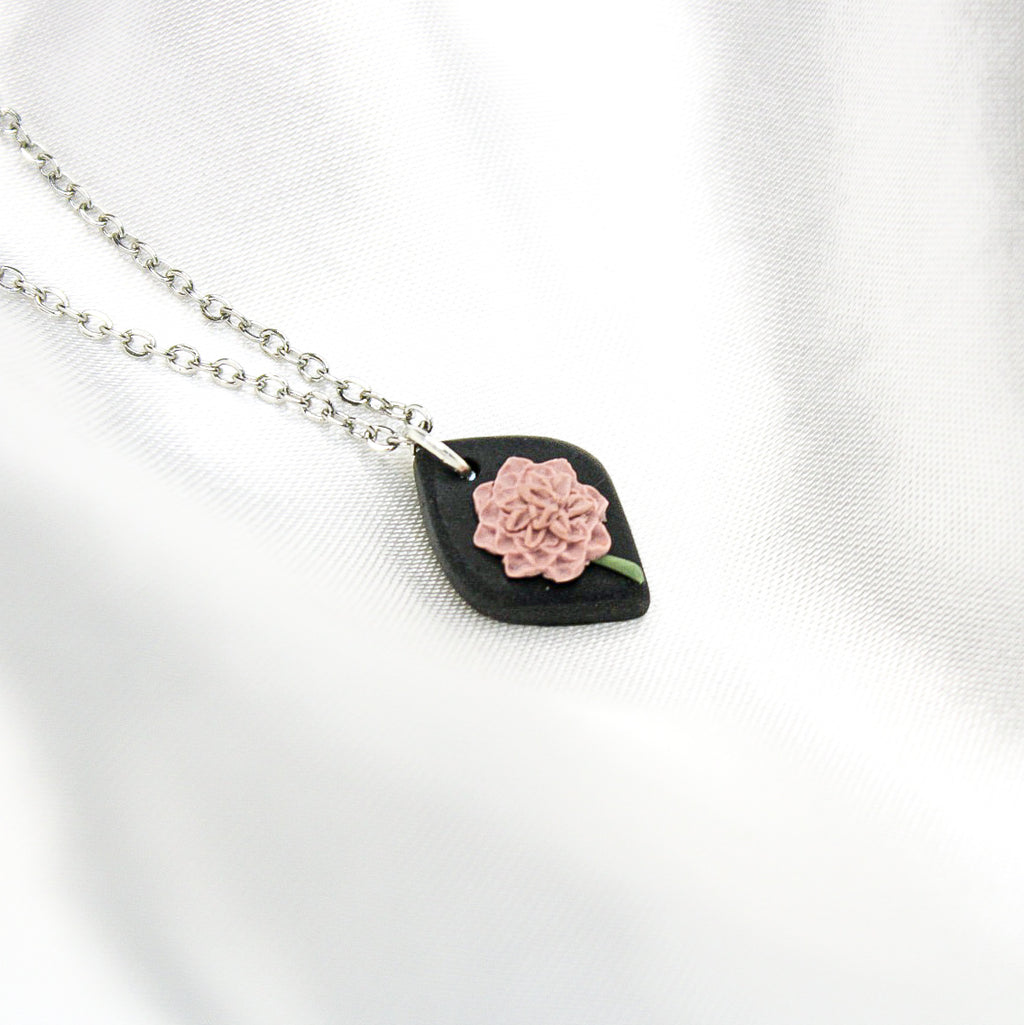 Silver raven chrysanthemum birth flower necklace — November pendant